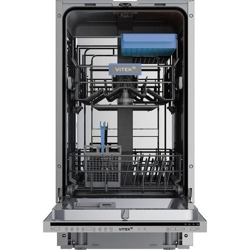 Встраиваемая посудомоечная машина Vitek VT-BD411, узкая, ширина 44.8см, полновстраиваемая, загрузка 9 комплектов, серебристый