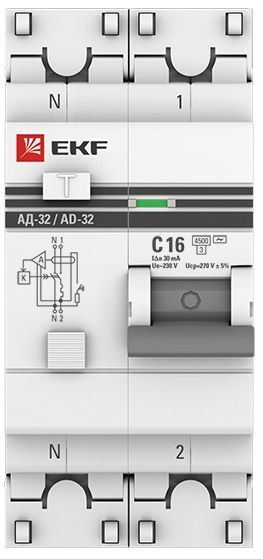 Выключатель автом. дифф. тока EKF DA32-16-30-pro 16A тип C 4.5kA 30мА ...