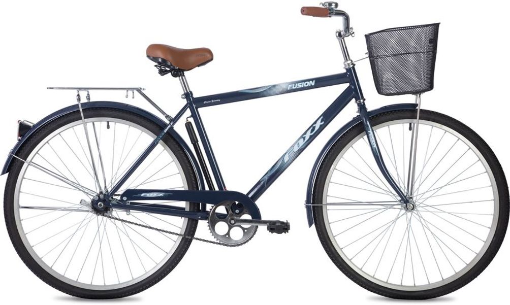 Велосипед FOXX Fusion (2021), городской (взрослый), рама 20", колеса 28", синий, 16.9кг, с корзиной [28shc.fusion.20bl2]