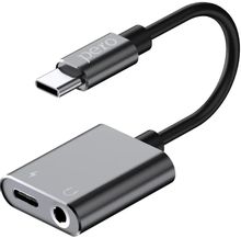 Изображение товара Переходник PERO AD10 USB Type-C (m) - USB Type-C (f)/Jack 3.5 (f), 0.1м, черный
