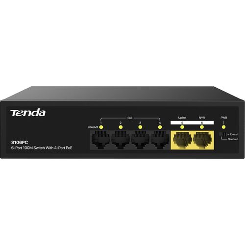 Коммутатор TENDA S106PC, неуправляемый, 6 RJ-45, 10/100 Мбит/с