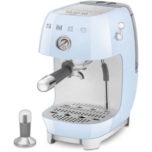 Кофемашина автоматическая SMEG Стиль 50-х гг. ECF03PBEU, 15Бар, с ручным капучинатором, голубой/серебристый