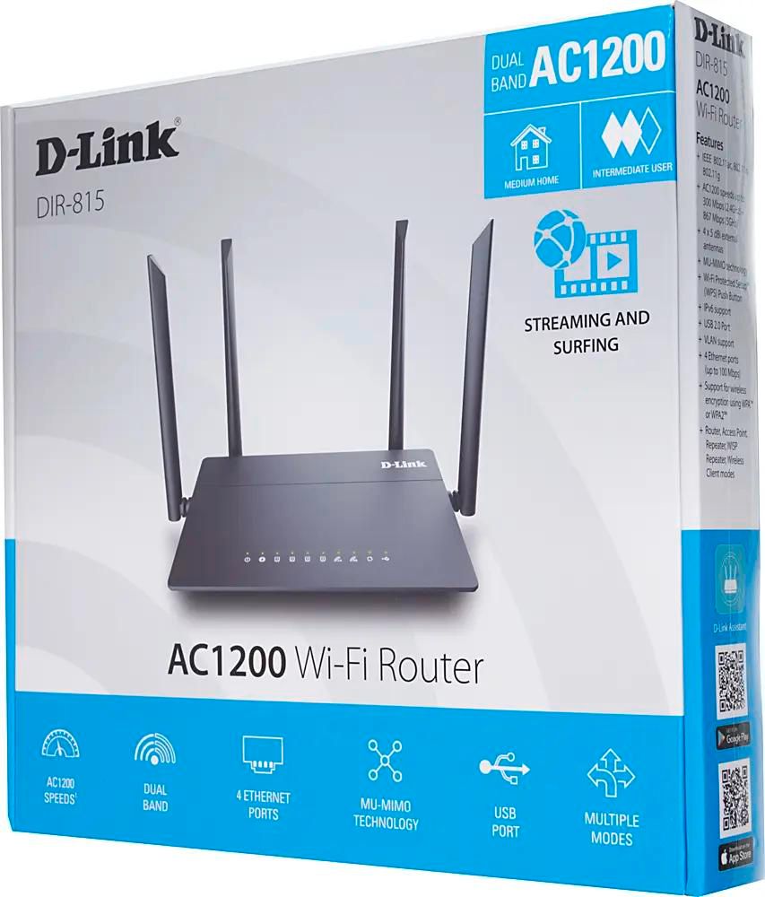 Wi-Fi роутер D-Link DIR-815/RU, AC1200, черный – купить в Ситилинк | 1117433