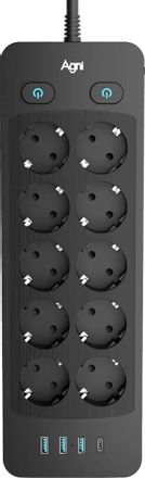 Сетевой фильтр AGNI TP-FO4U10E, 2м, черный [tp-fo4u10e-c-2m-black]