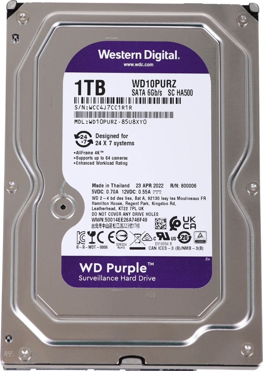 Жесткий диск WD Purple WD10PURZ, 1ТБ, HDD, SATA III, 3.5