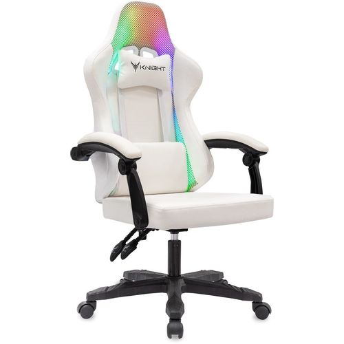 Кресло игровое KNIGHT Волк РГБ (Wolf RGB), экокожа/ткань, до 120кг, шарнирные подлокотники, белый