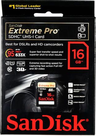 Карта памяти SDHC UHS-I Sandisk Extreme Pro 16 ГБ, 95 МБ/с, Class 10, SDSDXPA-016G-X46, 1 шт.