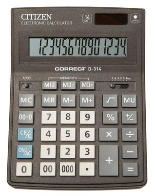Калькулятор Citizen Correct,  D-314,  14-разрядный, черный