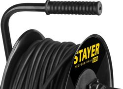 Удлинитель силовой Stayer 55076-30_z01, розеток 4шт, 3x2.5 кв.мм, 30м, КГ, катушка, черный