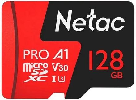 Карта памяти microSDXC UHS-I U3 NETAC P500 Extreme Pro 128 ГБ, 100 МБ/с, Class 10, NT02P500PRO-128G-S,  1 шт., без адаптера