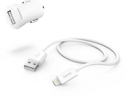 Автомобильное зарядное устройство HAMA H-183266,  USB-A,  8-pin Lightning, 12Вт, 2.4A, белый [00183266]