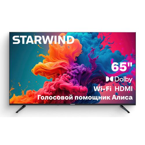 65" Телевизор StarWind SW-LED65UG402 4K Ultra HD, СМАРТ ТВ, YaOS, черный