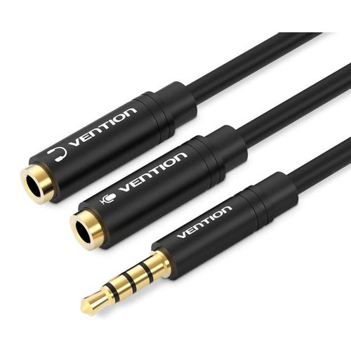 Переходник для наушников VENTION Jack 3.5 (m) — 2xJack 3.5 (f), 0.3м, GOLD, черный [bbcby]