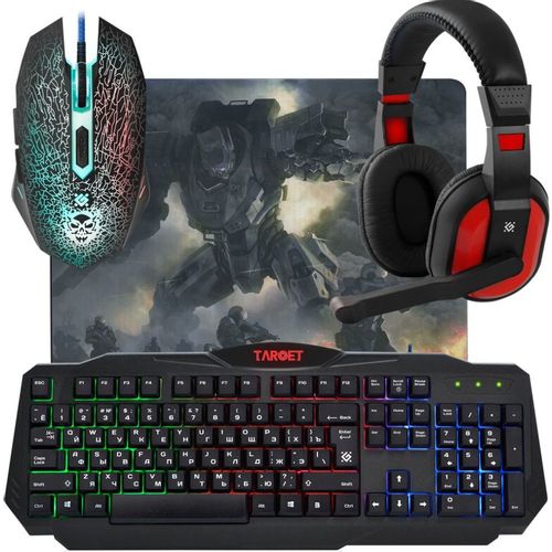 Гарнитура игровая Defender Target MKP-350, для компьютера и игровых консолей, накладные, проводные, черный / красный [52350]
