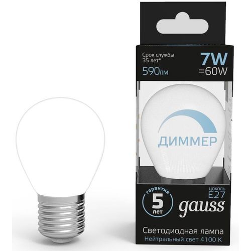 Лампа LED GAUSS E27, шар, 7Вт, одна шт. [105102207-d]