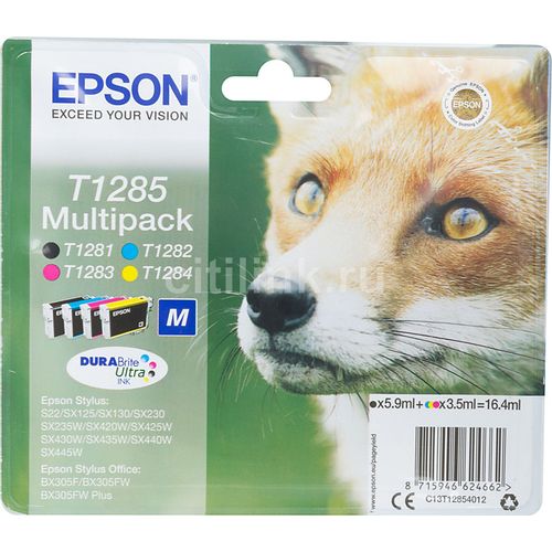 Картридж Epson T1285, черный / голубой / пурпурный / желтый / C13T12854012