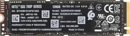 SSD накопитель Intel 760p Series SSDPEKKW128G8XT 128ГБ, M.2 2280, PCIe x4,  NVMe [ssdpekkw128g8xt 963289]