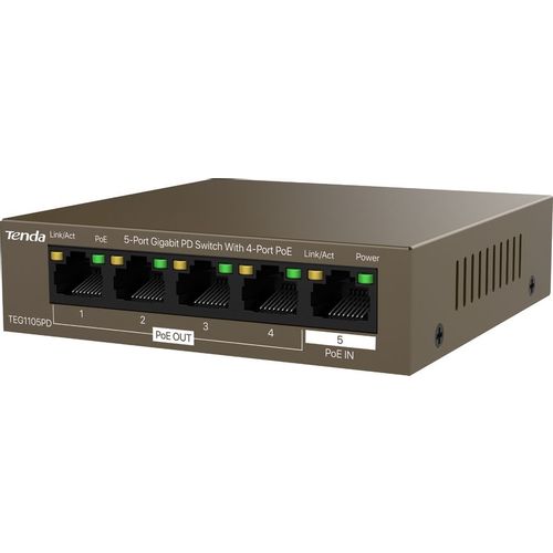 Коммутатор TENDA TEG1105PD, неуправляемый, 5 RJ-45, 10/100/1000 Мбит/с