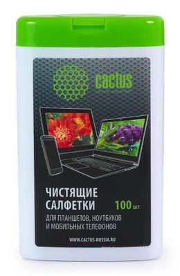 Влажные салфетки Cactus CS-T1005,  100 шт (туба) для планшетов и смартфонов