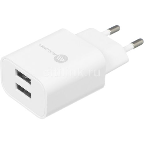 Сетевое зарядное устройство AVALONICA AVA-WCH-007, 2xUSB-A, 10.5Вт, 2.1A, белый [ava-wch-007 white]