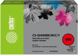 Набор чернил Cactus CS-GI490BK/M/C/Y GI-490, для Canon, 100мл, многоцветный