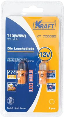 Светодиод T10-12V 1 LED желтый повторит  габарит б/цок W2.1*9.5d (KRAFT) (к-т 2 шт.)
