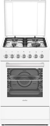Газовая плита Simfer F56MW46015,  электрическая духовка,  металлическая крышка,  чугун, белый