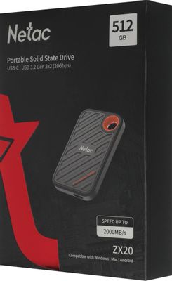 512ГБ Внешний диск SSD NETAC ZX20 NT01ZX20-512G-32BL, USB-C