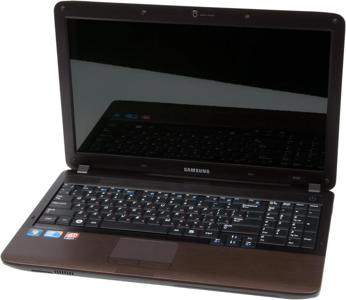 Характеристики Ноутбук Samsung R540-JT05 NP-R540-JT05RU, 15.6, Intel Core  i3 380M 2.53ГГц, 2-ядерный, 4ГБ DDR3, 500ГБ, ATI Mobility Radeon HD 5470 -  1 ГБ, Windows 7 Home Basic, коричневый (610104) смотреть в СИТИЛИНК