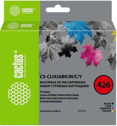 Картридж Cactus CS-CLI426BK/M/C/Y, CLI-426, черный / голубой / желтый / пурпурный / CS-CLI426BK/M/C/Y