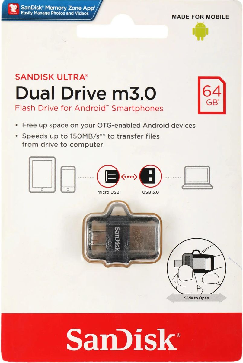 Надёжная флешка для мобильных устройств – обзор товара Флешка microUSB  Sandisk Ultra Dual 64ГБ, USB3.0, черный [sddd3-064g-g46] - СИТИЛИНК