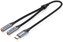 Изображение товара Кабель-переходник для наушников USB Type-C 2xJack 3.5 GOLD 0.3м VENTION