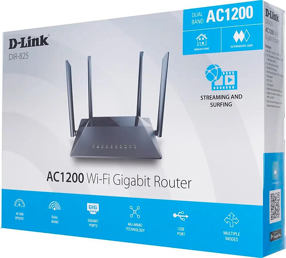 Wi-Fi роутер D-Link DIR-825/RU/R, AC1200, черный – купить в Ситилинк |  1124031