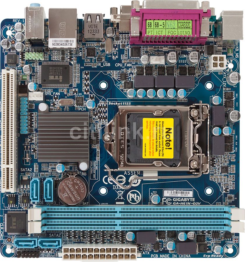 Материнская плата GIGABYTE GA-H61N-D2V, LGA 1155, Intel H61(B3), mini ...