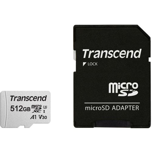 Карта памяти microSDXC UHS-I U3 Transcend 300S 512 ГБ, 100 МБ/с, Class 10, TS512GUSD300S-A, 1 шт., переходник SD