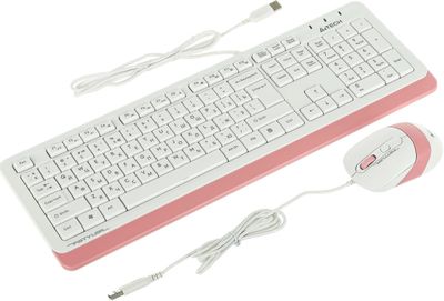 Комплект (клавиатура+мышь) A4TECH Fstyler F1010, USB, проводной, белый [f1010 pink]
