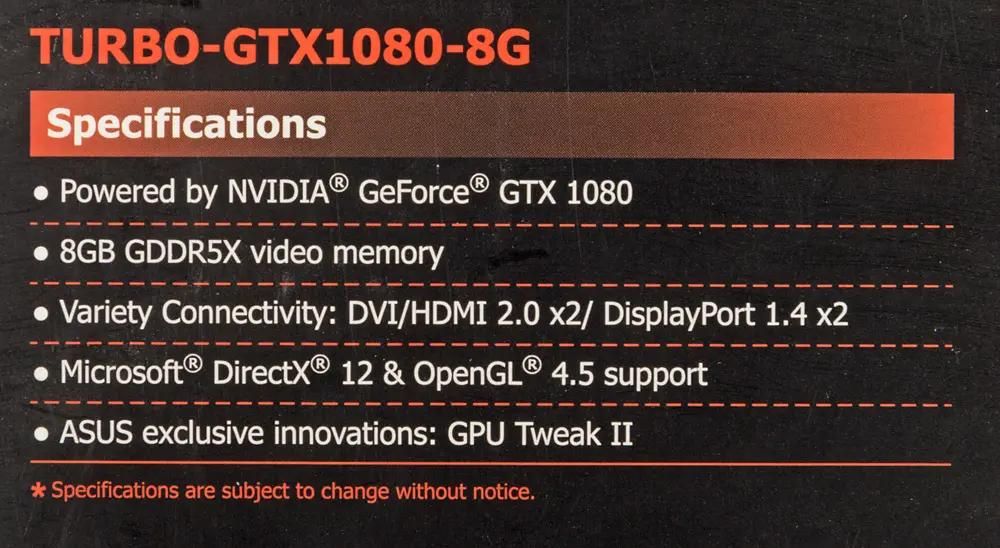 ASUS NVIDIA GeForce GTX 1080 TURBO GTX1080 8G 8 GDDR5X Ret 394118