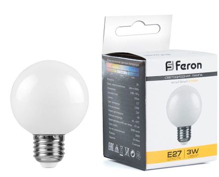 Упаковка ламп LED FERON E27,  шар, 3Вт, LB-371, 10 шт. [25903-10]