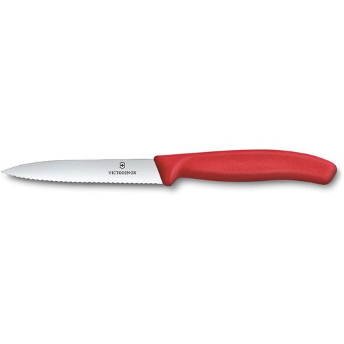 Нож кухонный Victorinox Swiss Classic 6.7731.C1, универсальный, для овощей, 100мм, заточка серрейтор, стальной, красный