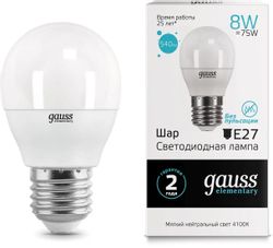 Упаковка ламп LED GAUSS E27, шар, 8Вт, 10 шт.