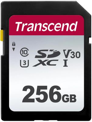 Карта памяти SDXC UHS-I U3 Transcend 256 ГБ, 100 МБ/с, Class 10, TS256GSDC300S,  1 шт., без адаптера