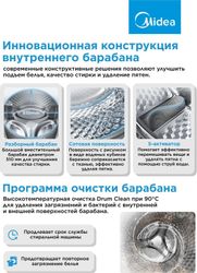 Стиральная машина узкая Midea MF01712BS40/T, 7кг, с паром, инверторная