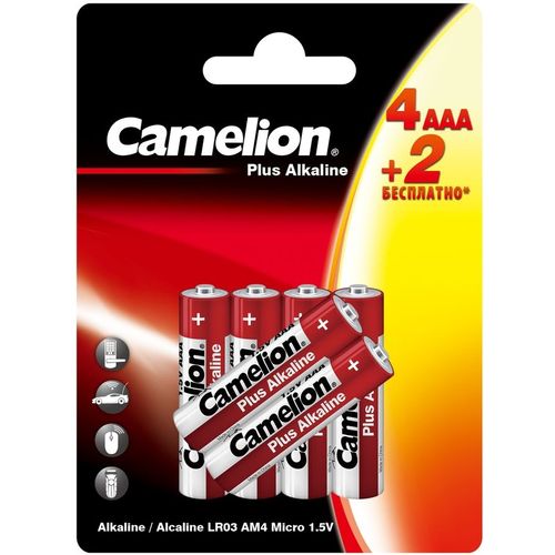 AAA Батарейка CAMELION Plus Alkaline 4+2LR03-BP, 6 шт.