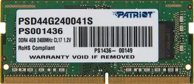 Оперативная память Patriot PSD44G240041S DDR4 -  1x 4ГБ 2400МГц, для ноутбуков (SO-DIMM),  Ret