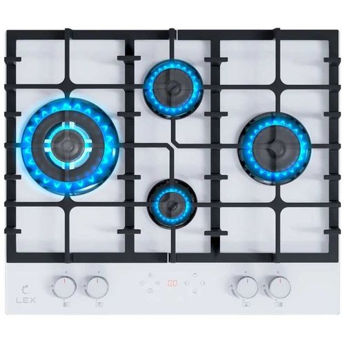 Газовая варочная панель LEX GVG 646T WH, 4 конфорки, закаленное стекло, белый