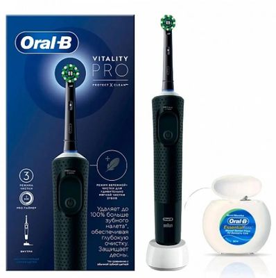 Электрическая зубная щетка Oral-B Vitality Pro D103.413.3 + зубная нить, насадки для щётки: 1шт, цвет:черный