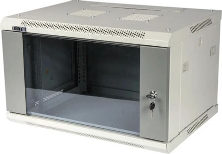 Шкаф коммутационный LanMaster TWT-CBWPG-18U-6X6-GY настенный, стеклянная передняя дверь, 18U, 600x902x600 мм