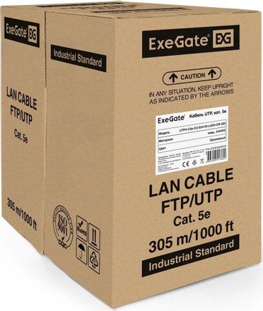Кабель EXEGATE UTP4-C5e-CU-S24-IN-LSZH-OR-305-FLUKE UTP UTP, кат.5E, 305м, 4 пары, 24AWG,  медь,  одножильный,  оранжевый