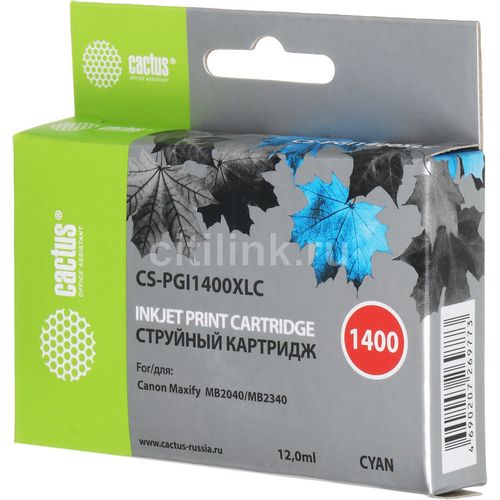 Картридж Cactus CS-PGI1400XLC, PGI-1400, голубой пигментный / CS-PGI1400XLC