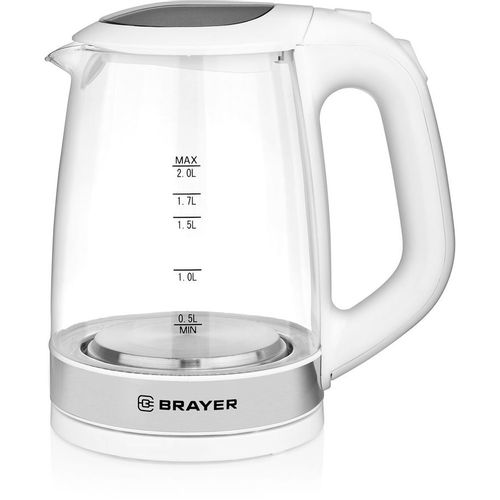 Чайник электрический BRAYER BR1040WH, 2л, стекло/пластик